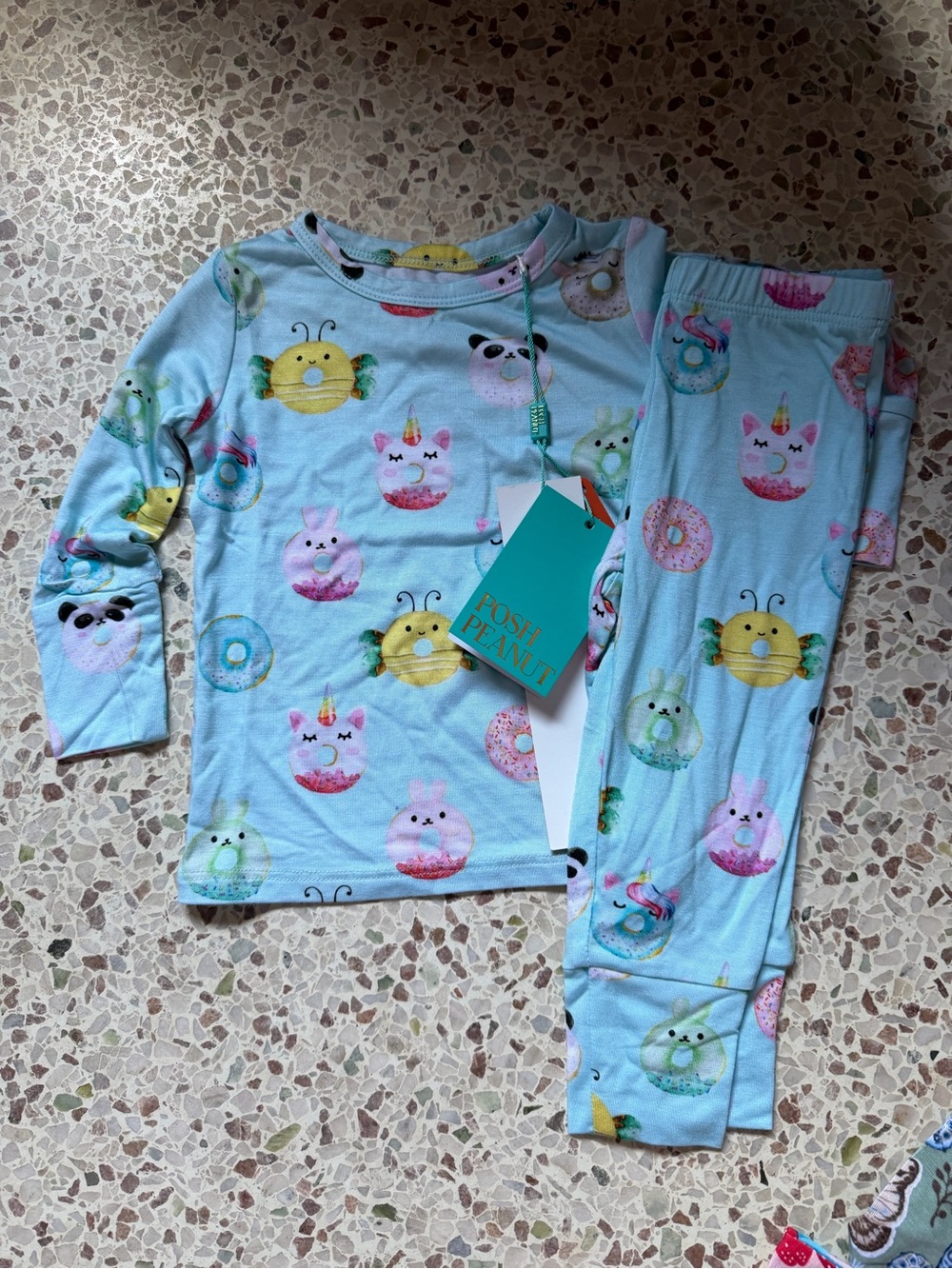 Posh Peanut Light Blue Donut & Animal Face Pajama Set